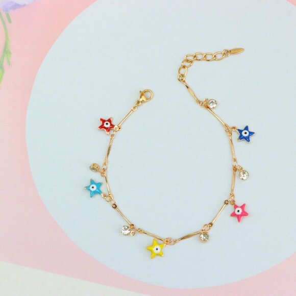 "Colorful Evil Eye Star Rose Gold Anklet for Women and Girls, XPAL1075 - Picture 7 of 11